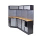 Complete werkplaatsinrichting, gevulde gereedschapskast, werkbank + hoekstuk met hardhouten werkblad, 223 x 200 cm