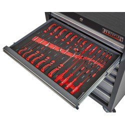 Gereedschapswagen grijs/antraciet, 5 laden gevuld met gereedschap in foam inleg Gereedschapswagen grijs/antraciet, 5 laden gevuld met gereedschap in foam inleg