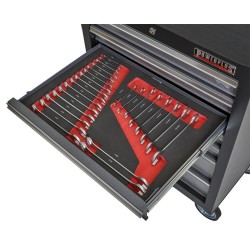 Gereedschapswagen grijs/antraciet, 5 laden gevuld met gereedschap in foam inleg Gereedschapswagen grijs/antraciet, 5 laden gevuld met gereedschap in foam inleg