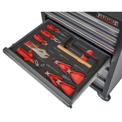 Gereedschapswagen grijs/antraciet, 5 laden gevuld met gereedschap in foam inleg Gereedschapswagen grijs/antraciet, 5 laden gevuld met gereedschap in foam inleg