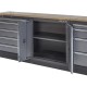 Complete Werkplaatsinrichting, werkbank houten blad, gereedschapskast, gereedschapsbord, 4 x hangkast,10 laden, 455 x 200 cm.