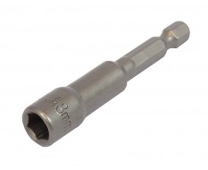 Dop bit adapter 1/4" sleutelwijdte 8 mm. lengte 65 mm. - magnetische adapter voor boormachine