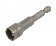 Dop bit adapter 1/4" sleutelwijdte 12 mm. lengte 65 mm. - magnetische adapter voor boormachine