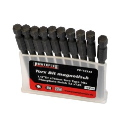 Set van 10 magnetische torx bits T 25 van gehard gereedschapsstaal - 1/4 “- lengte 75 mm. Set van 10 magnetische torx bits T 25 van gehard gereedschapsstaal - 1/4 “- lengte 75 mm.