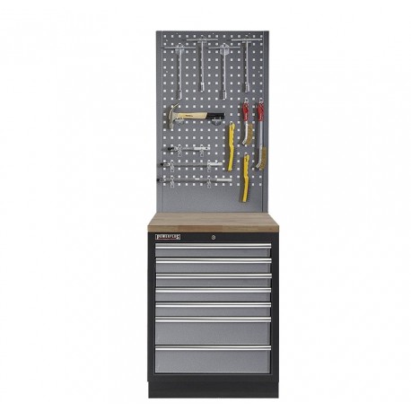 Werkplaatskast met zeven laden, hardhouten werkblad + gereedschapsbord - 68 x 46 x 200 cm