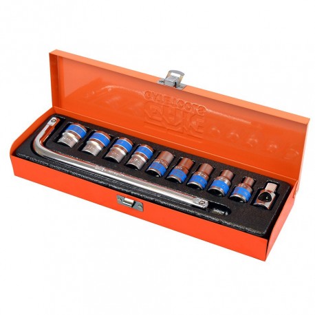 Doppenset 1/2 inch – zeskant met wringijzer 11 delige set in metalen box.