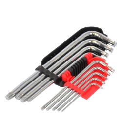 Set extra lange haakse torx sleutels, 9 stuks in kunststof houder