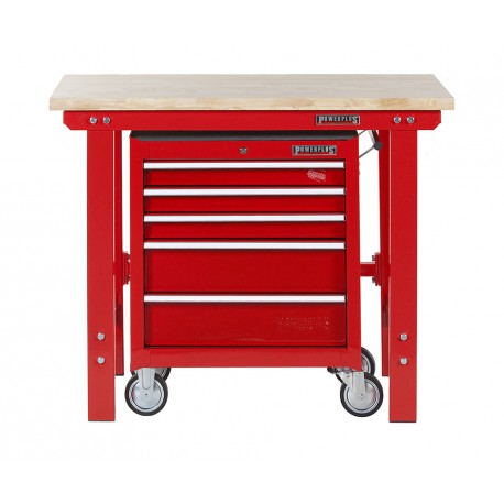 WERKBANK PP-T 0445 - 120 CM HARDHOUTEN BLAD EN 5 LADEN WAGEN