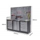 Werkbank set met metaal omkleed blad, werkplaatskast, gereedschapsbord en 9 laden - 204 x 46 x 94,6 cm