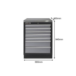Werkplaatskast met zeven laden / werkbank met metaal omkleed werkblad - 68 x 46 x 94,8  cm