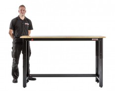 Extra hoge werkbank zwart 183 x 61 x 111 cm. in hoogte verstelbaar van 81 tot 111 cm. met hardhouten blad