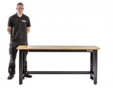 Extra lage werkbank zwart 183 x 61 x 81 cm. in hoogte verstelbaar van 81 tot 111 cm. met hardhouten blad
