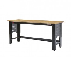 Werkbank zwart 183 x 61 cm. in hoogte verstelbaar van 81 tot 111 cm. met hardhouten blad