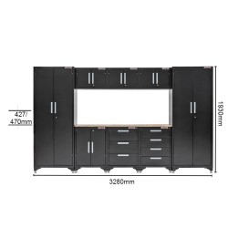 Negendelige set wandkasten voor bijkeuken, opbergruimte en schuur