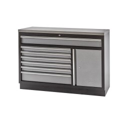 Werkplaatskast / werkbank met 7 laden + draaideurkast met metaal omkleed werkblad - 136 x 46 x 94,8 cm