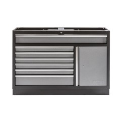 Werkplaatskast / werkbank met 7 laden + draaideurkast met metaal omkleed werkblad - 136 x 46 x 94,8 cm