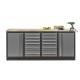 Professionele werkbank – montagetafel 215 x 70 x 95 cm. met 12 laden, 2 gereedschapskasten en hardhouten werkblad