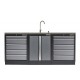 Werkbank set met MDF werkblad met RVS plaat omkleed - 10 laden - 204 x 46 x 94,6 cm. Werkbank met laden - ladenblok