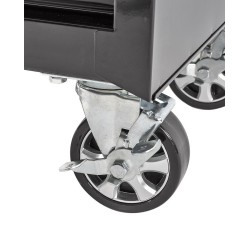 Werkbank hoekopstelling - Hoek werkbank 310 cm lang zwart met hardhouten blad en 2 gereedschapswagens