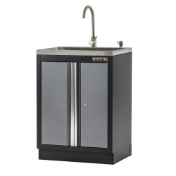 Werkbank set met MDF werkblad met RVS plaat omkleed - 18 laden - 204 x 46 x 94,6 cm. Werkbank met laden - ladenblok