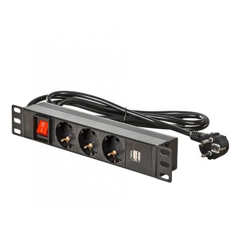 Power frame (inbouw) met 3 stopcontacten, 2 usb oplaadpoorten en kabel met stekker