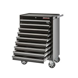 Gereedschapswagen zwart,  9 laden gevuld met gereedschap in foam inleg