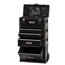 Verrijdbare gereedschapstrolley  - gereedschapskoffer van metaal en kunststof - zwart 4 delig met stapelbare gereedschapskisten