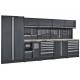 Complete werkplaatsinrichting mat zwart, werkbank + RVS blad, gereedschapskast, 12 laden, 379,5 x 200 cm