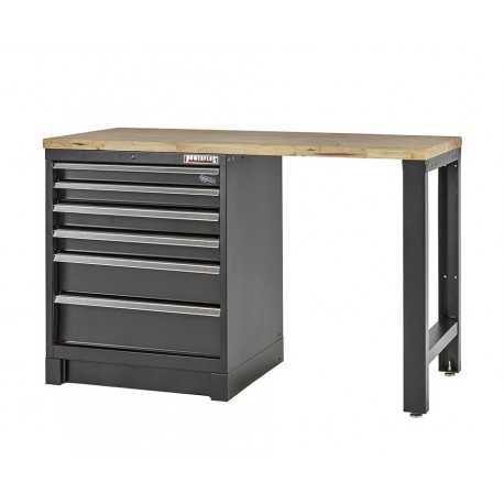 Heavy Duty werkbank met hardhouten werkblad en ladenblok zwart - 144 x 60 x 94 cm