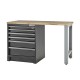 Heavy Duty werkbank met hardhouten werkblad, grijs pootstel en laden blok zwart - 144 x 60 x 94 cm