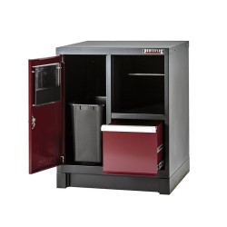 Complete werkplaatsinrichting donker rood, RVS blad,  gereedschapskast, 4 x hangkast,12 laden, 379,5 x 200 cm