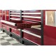 Complete werkplaatsinrichting donker rood, RVS blad, gereedschapskast, 4 x hangkast,12 laden, 379,5 x 200 cm