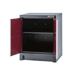 Complete werkplaatsinrichting donker rood, RVS blad,  gereedschapskast, 4 x hangkast,12 laden, 379,5 x 200 cm