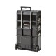 Verrijdbare gereedschapstrolley - gereedschapskoffer van metaal en kunststof - zwart 4 delig met stapelbare gereedschapskisten