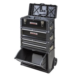 Verrijdbare gereedschapstrolley  - gereedschapskoffer van metaal en kunststof - zwart 4 delig met stapelbare gereedschapskisten