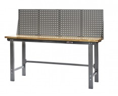 Werkbank grijs 200 cm met hardhouten blad en grijs gereedschapsbord