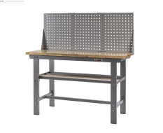 Werkbank grijs 150 cm met hardhouten blad + gereedschapsbord - grijs