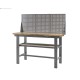 Werkbank grijs 150 cm met hardhouten blad + gereedschapskist en grijs gereedschapsbord