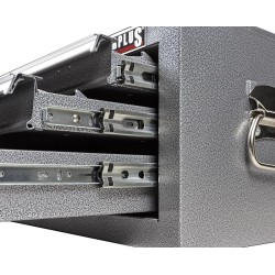 Werkbank grijs 150 cm met hardhouten blad + gereedschapskist en grijs gereedschapsbord