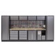 Complete Werkplaatsinrichting, werkbank houten blad, gereedschapskast, gereedschapsbord, 4 x hangkast,17 laden, 392 x 200 cm.