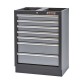 Werkbankset - met RVS plaat omkleed werkblad, werkplaatsinrichting, gereedschapsbord, hangkasten en 9 laden - 387 x 46 x 200 cm