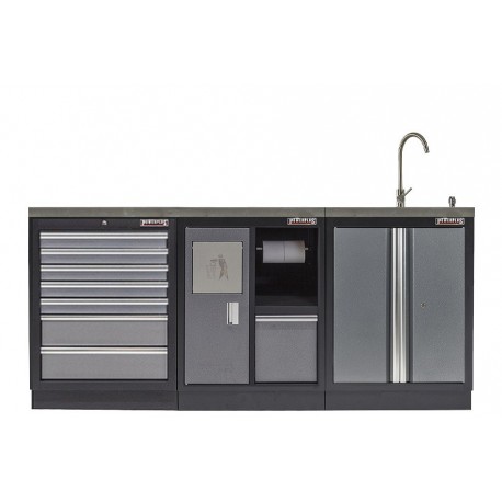 Werkbank set met MDF werkblad met RVS plaat omkleed - 10 laden - 204 x 46 x 94,6 cm. Werkbank met laden - ladenblok