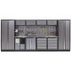Werkbankset - met RVS plaat omkleed werkblad, werkplaatsinrichting, gereedschapsbord, hangkasten en 19 laden - 455 x 46 x 200 cm