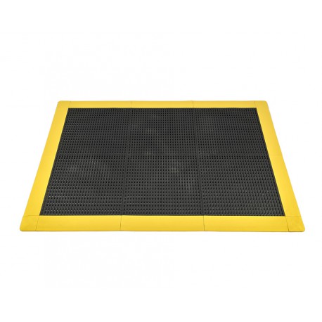 Antislip vloer mat – PVC werkplaatsmat – antivermoeidheidsmat, kleur zwart met geel, afm. 136 x 96 x 1,2 cm.