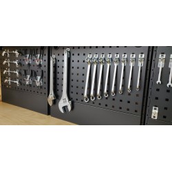 Complete werkplaatsinrichting mat zwart, werkbank + hardhouten blad, gereedschapskast, 6 laden, 288 x 200 cm Complete werkplaatsinrichting mat zwart, werkbank + hardhouten blad, gereedschapskast, 6 laden, 288 x 200 cm