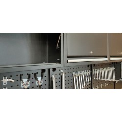 Complete werkplaatsinrichting mat zwart, werkbank + hardhouten blad, gereedschapskast, 6 laden, 288 x 200 cm Complete werkplaatsinrichting mat zwart, werkbank + hardhouten blad, gereedschapskast, 6 laden, 288 x 200 cm