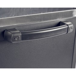 Verrijdbare werkbank met lades, gereedschapsbord, gereedschapskast en RVS werkblad.