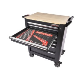 Professionele gereedschapswagen met 7 lades, 5 laden gevuld met gereedschap in foam inleg Professionele gereedschapswagen met 7 lades, 5 laden gevuld met gereedschap in foam inleg