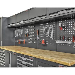 Gereedschapskasten set wandlengte 392 cm. tweedeurs kast, 7 laden kasten, hangkasten, hoge kasten, matzwart.