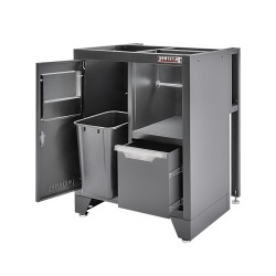 Gereedschapskasten set wandlengte 392 cm. metaal omkleed werkblad,  tweedeurs kast, 7 laden kasten, hoge kasten, matzwart.